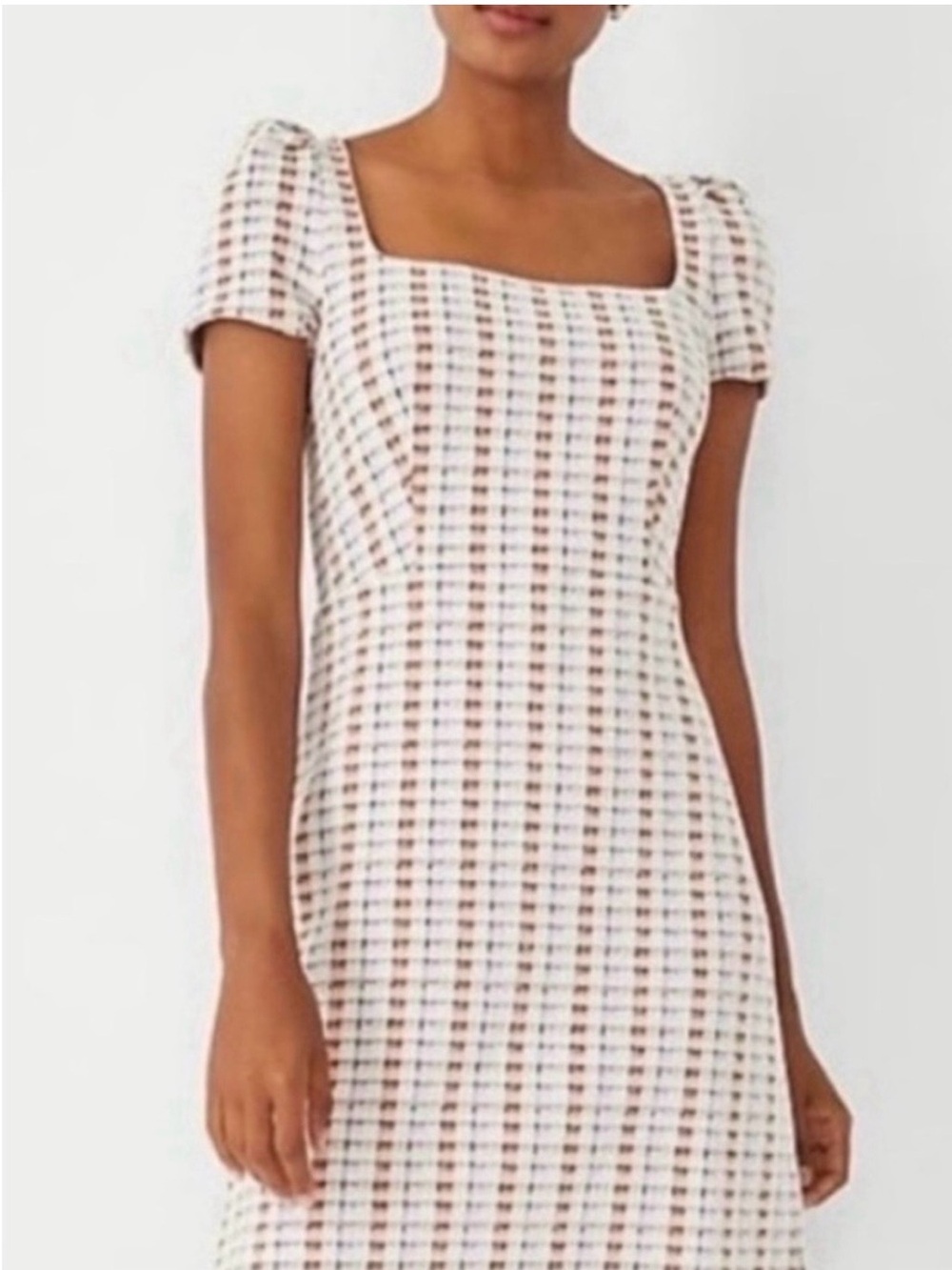 Plaid square neck cap sleeved preppy sheath dress 2p - Picture 10 of 10